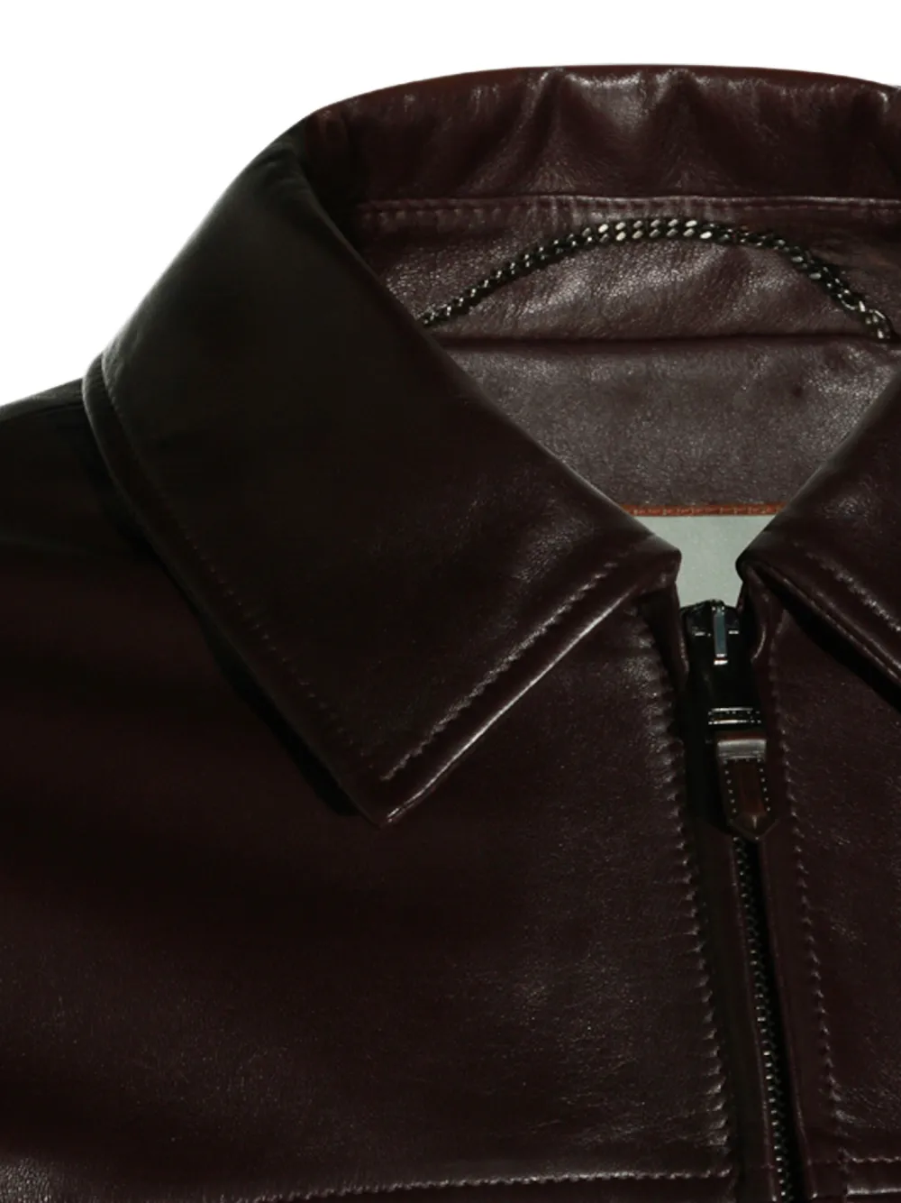 Canali Leren jack met rits Bruin