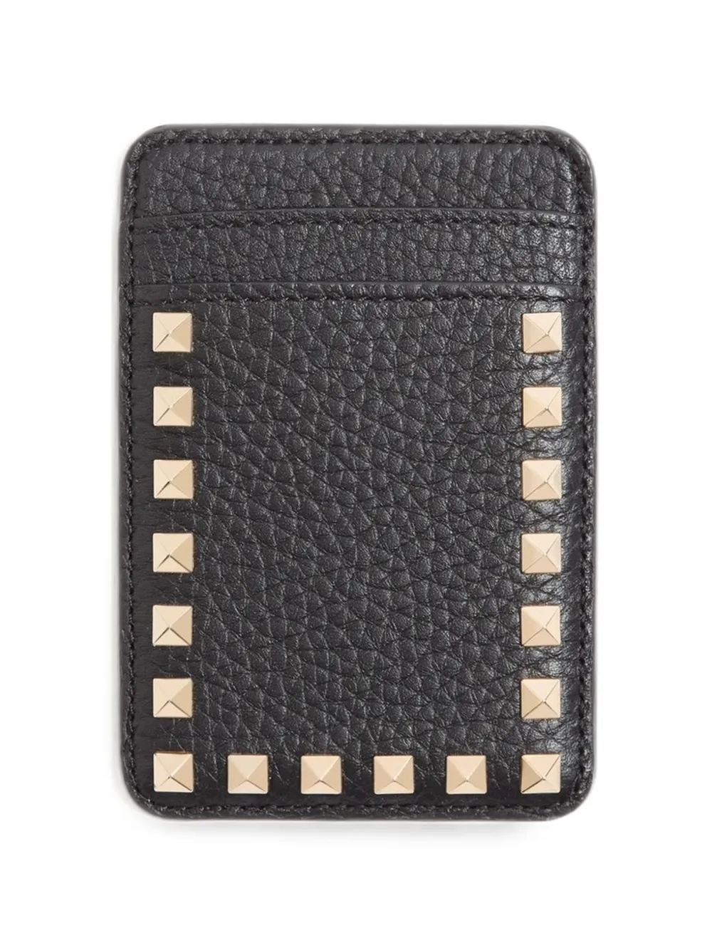Valentino Garavani Rockstud magnetic cardholder in grainy calfskin - Schwarz