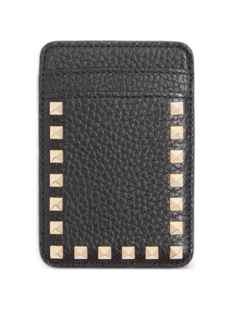 Valentino Garavani Rockstud magnetic cardholder in grainy calfskin