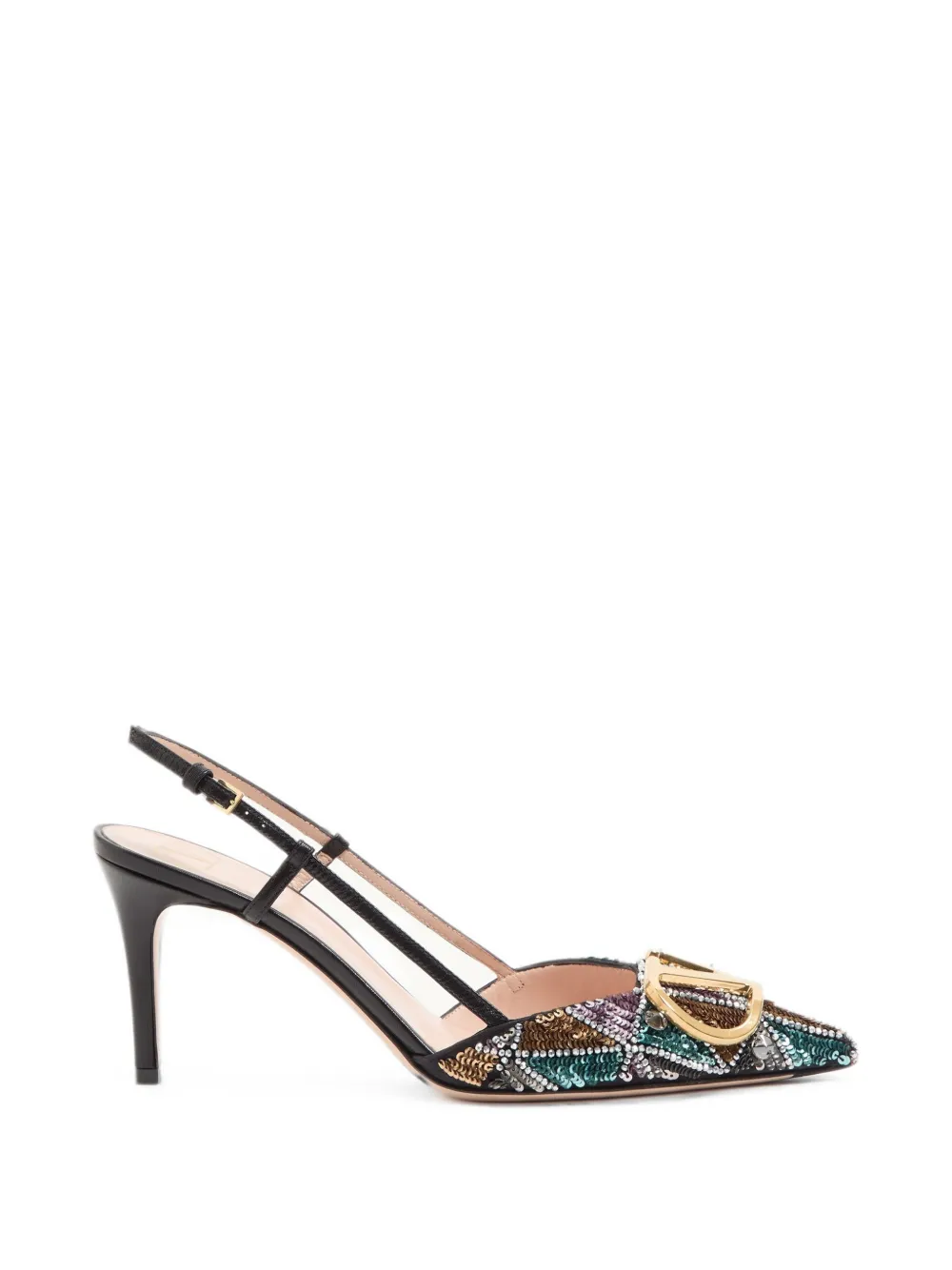 Valentino Garavani 80 mm VLogo Signature slingback pumps met borduurwerk Zwart