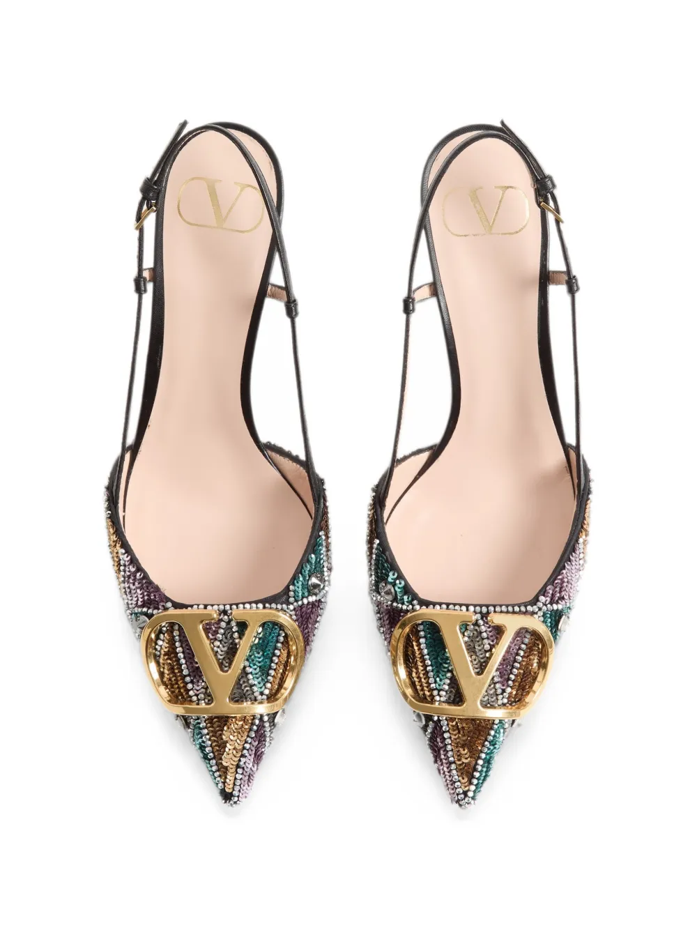 Valentino Garavani 80 mm VLogo Signature slingback pumps met borduurwerk Zwart