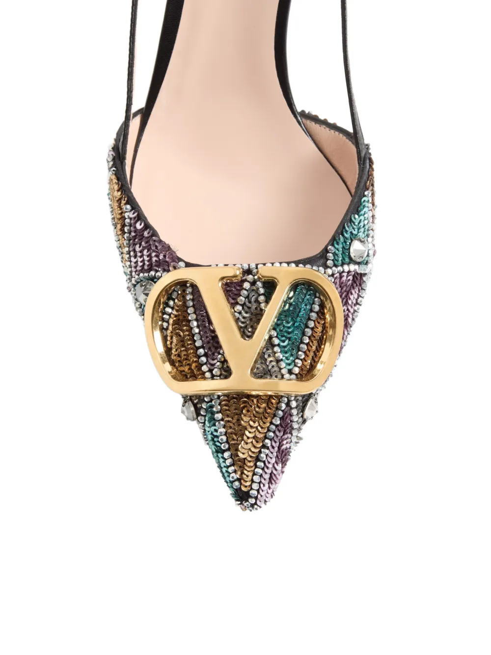 Valentino Garavani 80 mm VLogo Signature slingback pumps met borduurwerk Zwart