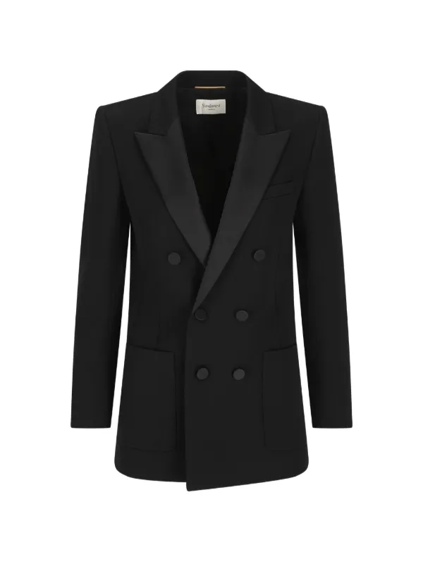 Saint Laurent Double-breasted Grain De Poudre Jacket in Black