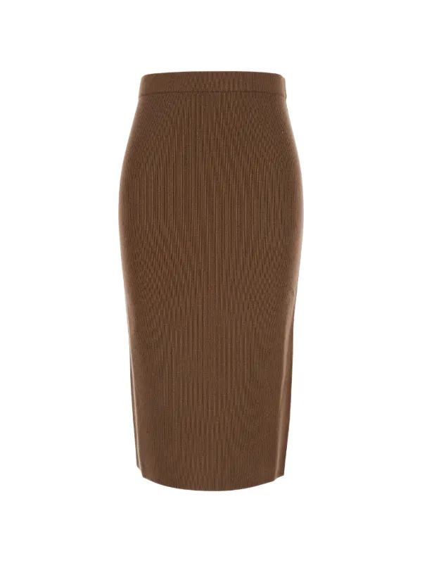 Max Mara Zucca Ribbed-knit Midi Skirt in Brown
