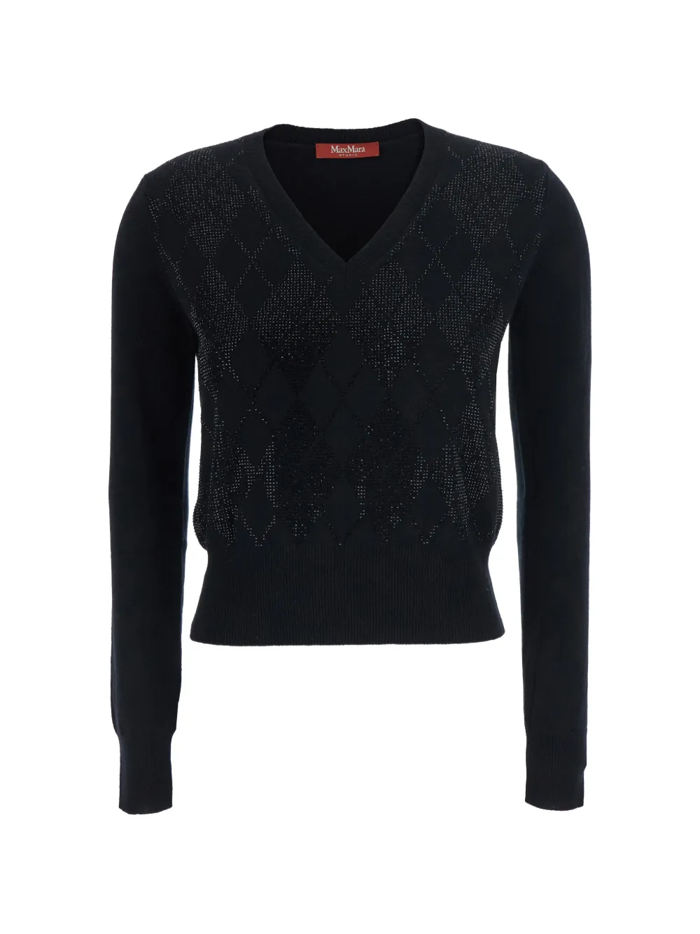 Max Mara argyle rhinestone-embellished sweater