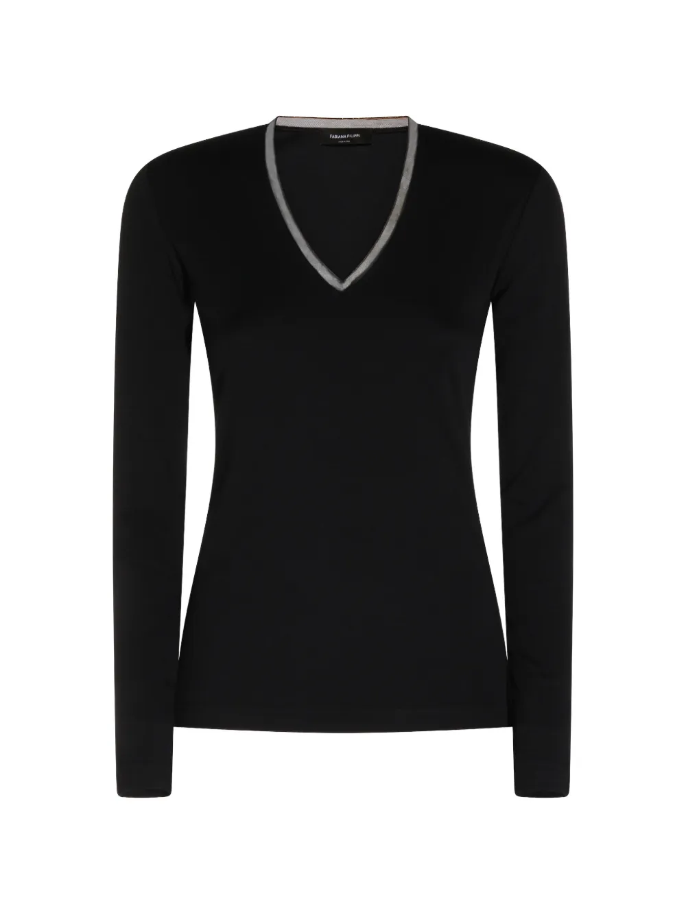 Fabiana Filippi lace-trim V-neck T-shirt - Schwarz