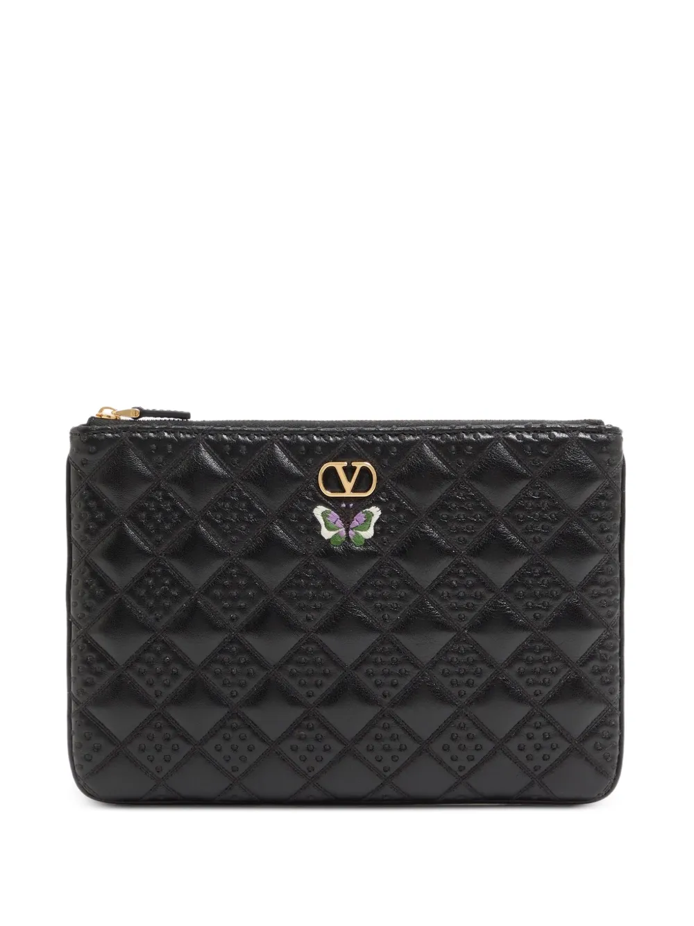 Valentino Garavani Clutch Flutterby in nappa lucida con ricamo farfalla - Nero