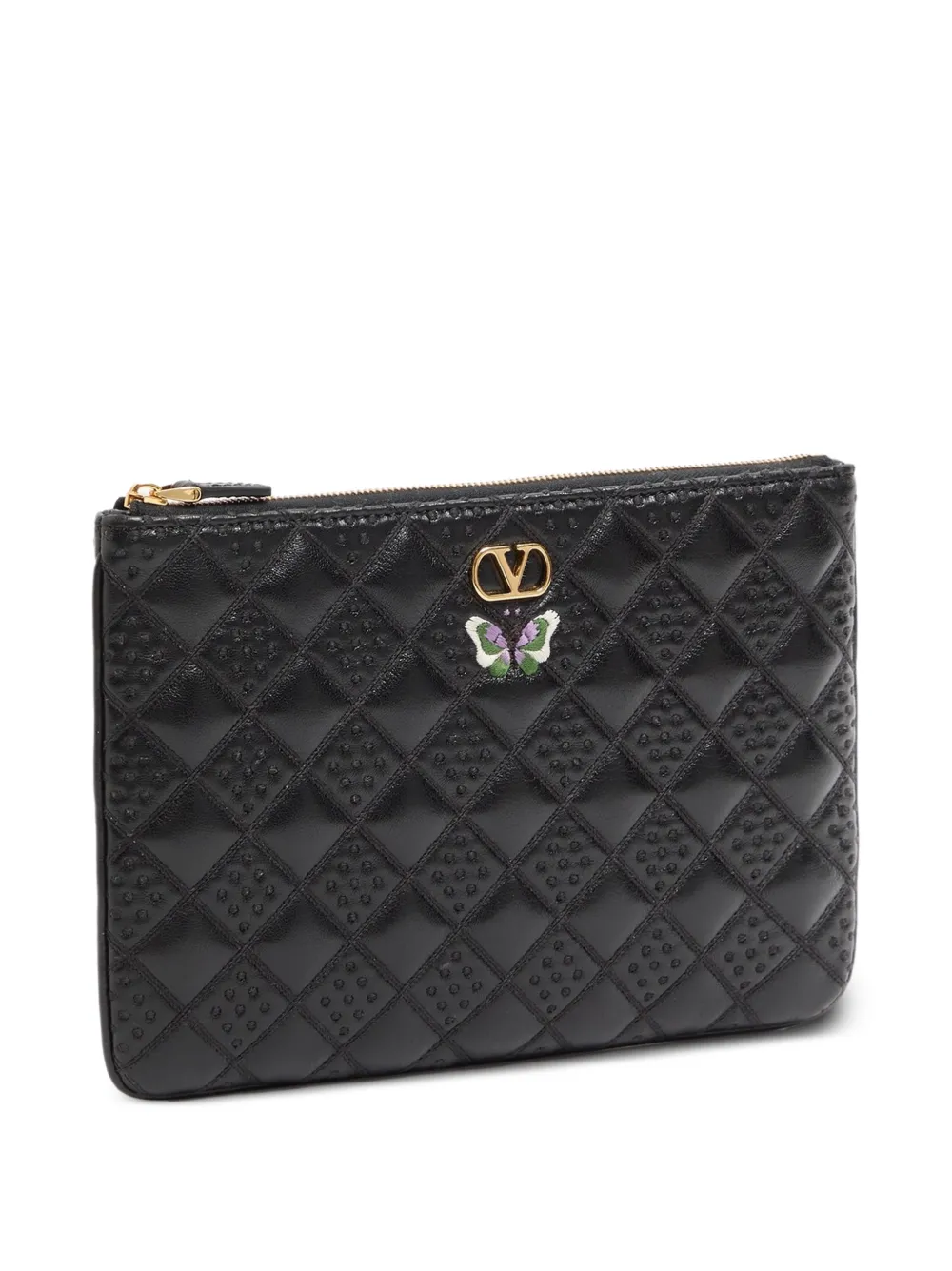 Valentino Garavani Flutterby clutch van glanzend nappa leer met geborduurde vlinder Zwart