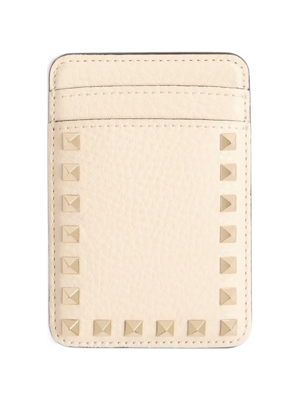 Valentino Garavani Rockstud Magnetic Card Holder In Grainy Calfskin In Neutral