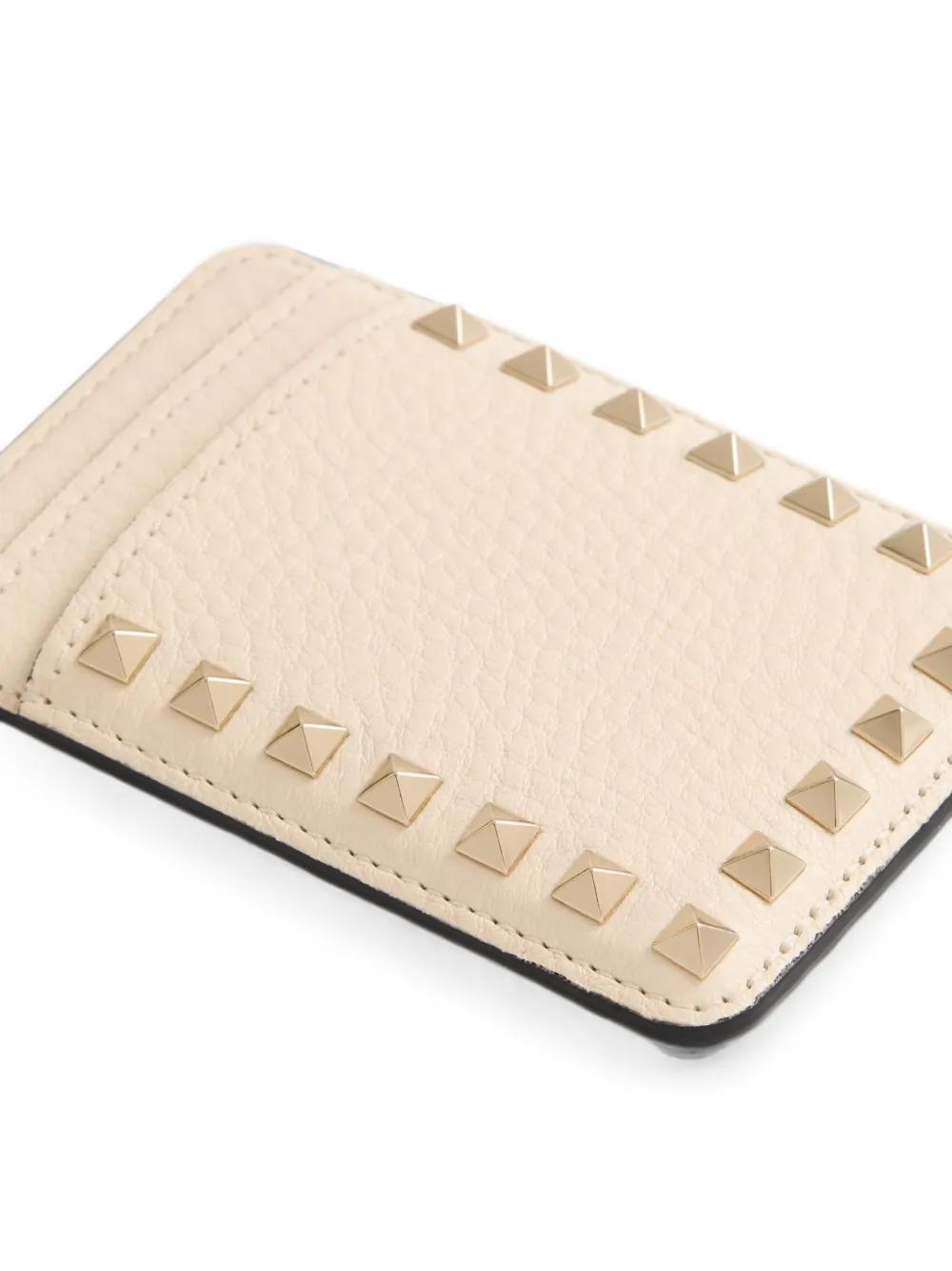 Valentino Garavani Rockstud magnetische pasjeshouder van korrelig kalfsleer Beige