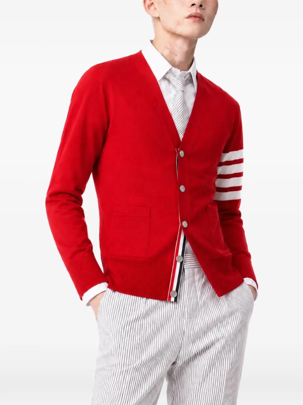 Thom Browne 4-Bar merino wool cardigan Rood