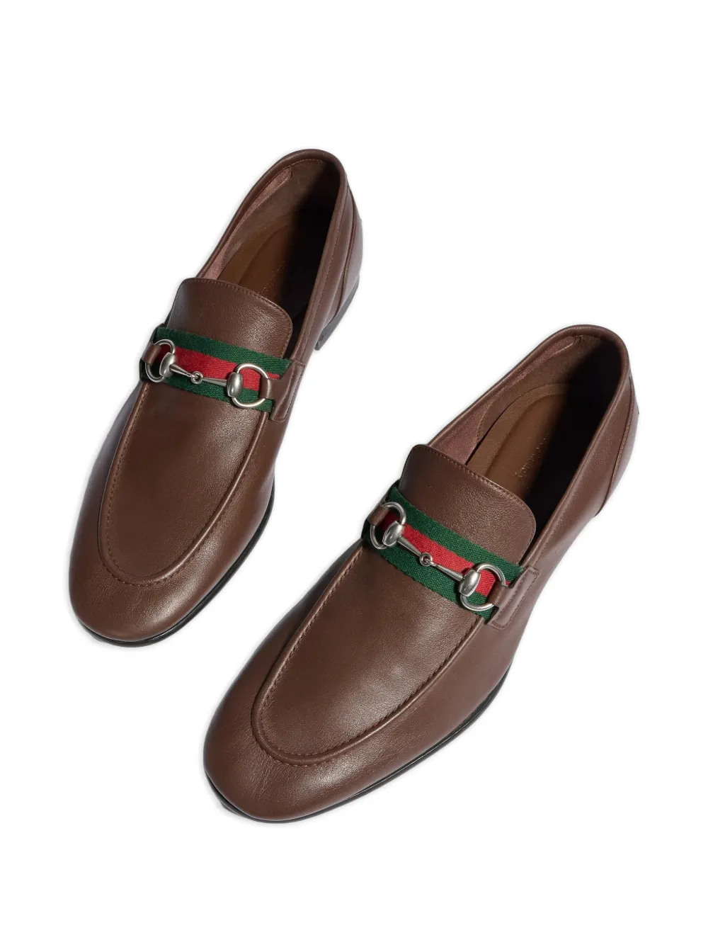Gucci Horsebit platte loafers met Web-streep Bruin