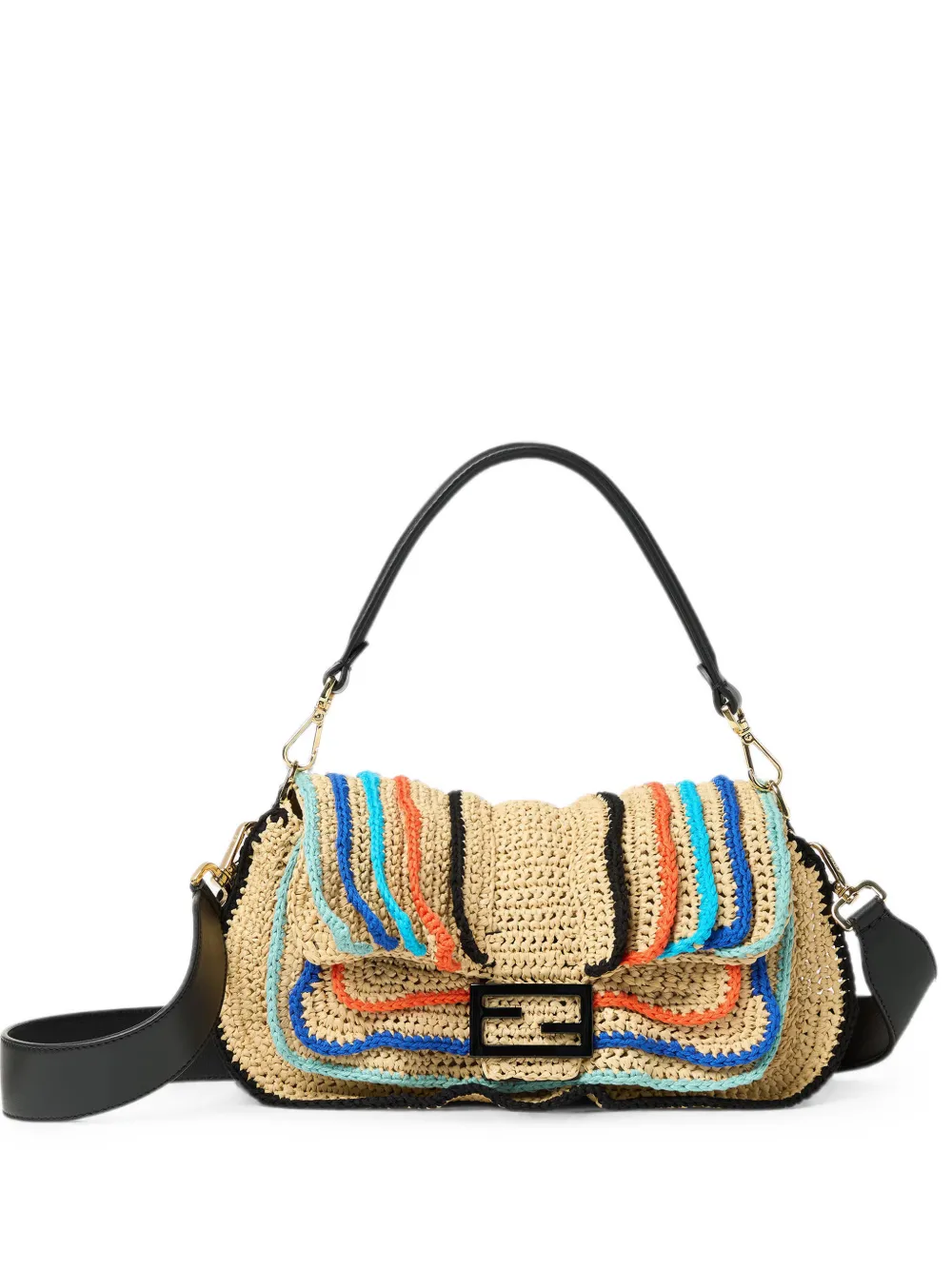 FENDI Baguette raffia-effect shoulder bag - Neutrals