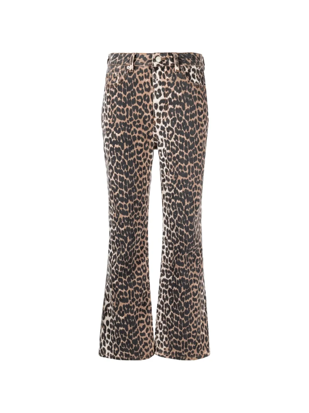 GANNI leopard-print cropped jeans - Marrone