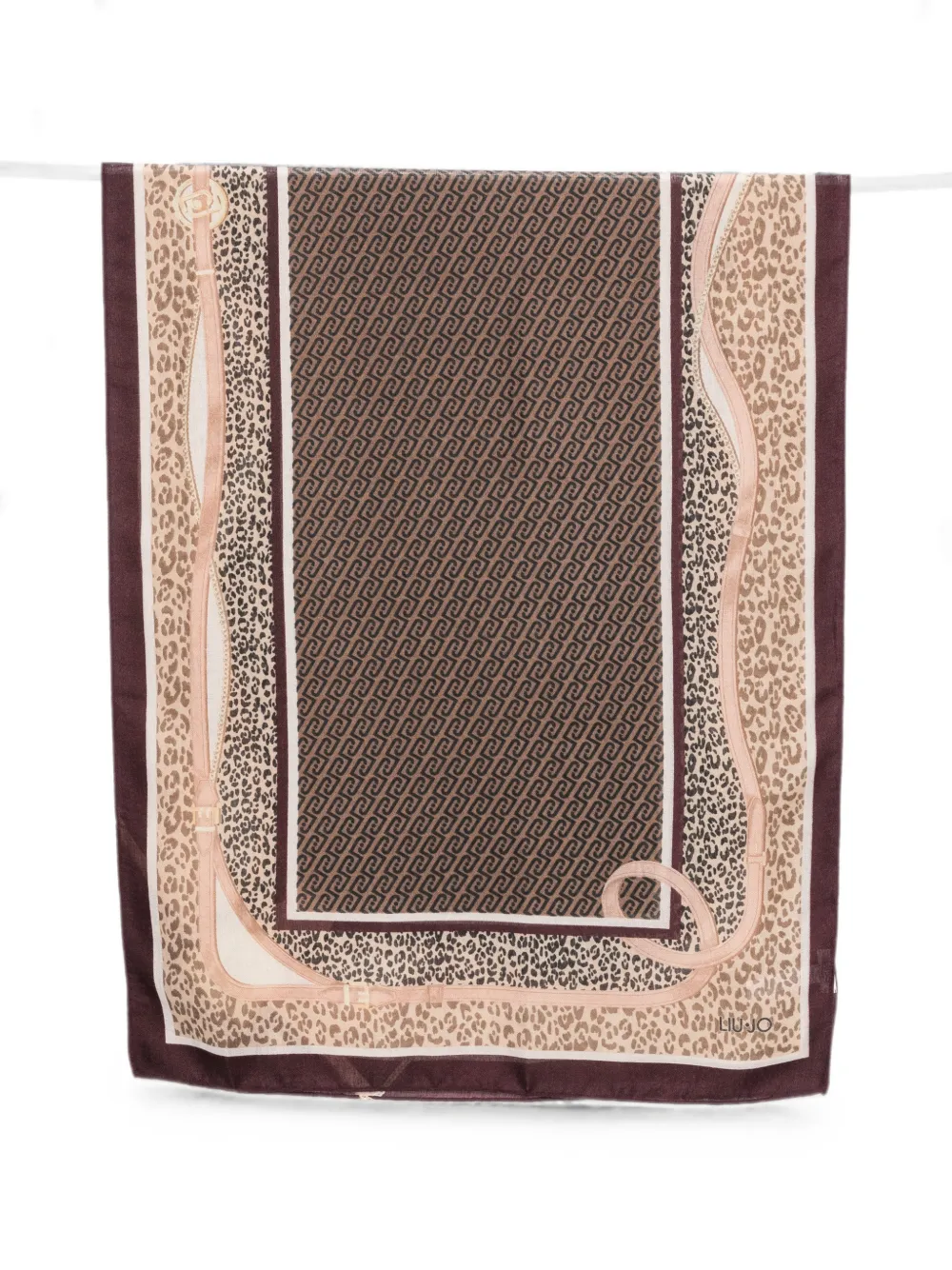 LIU JO leopard-print monogram-pattern scarf - Braun