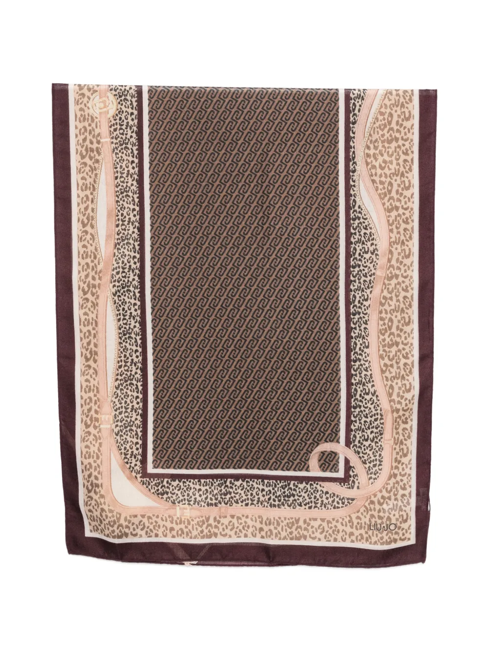 LIU JO leopard-print monogram-pattern scarf - Marrone