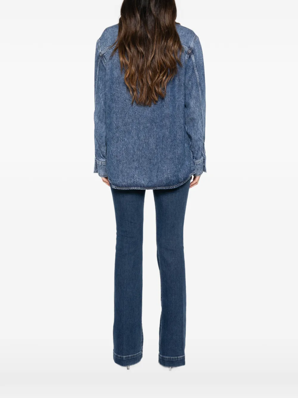 LIU JO rhinestone-embellished denim shirt Blauw