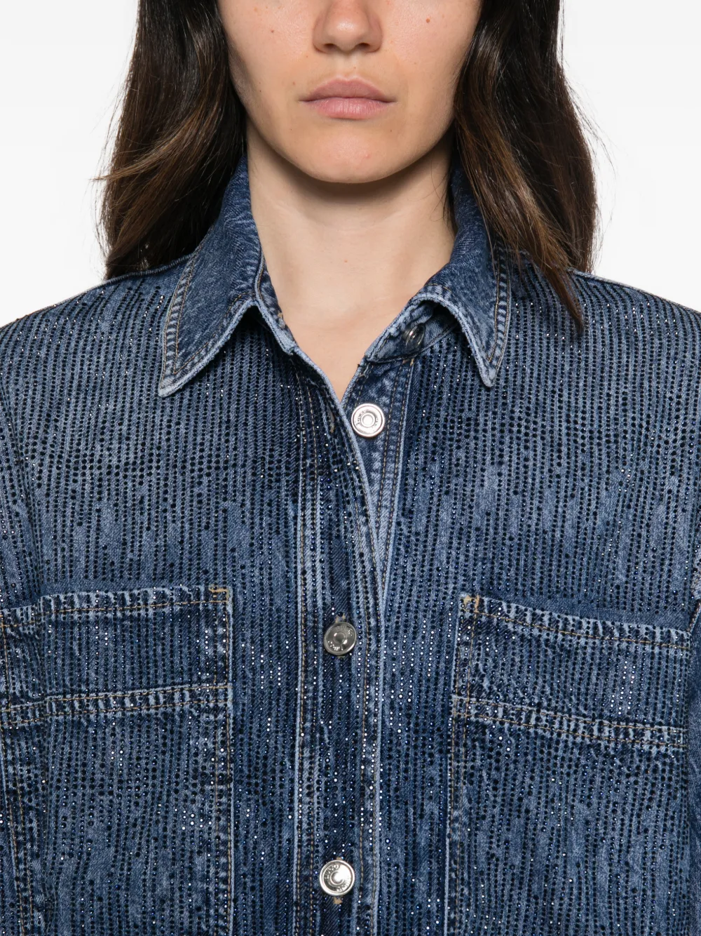 LIU JO rhinestone-embellished denim shirt Blauw