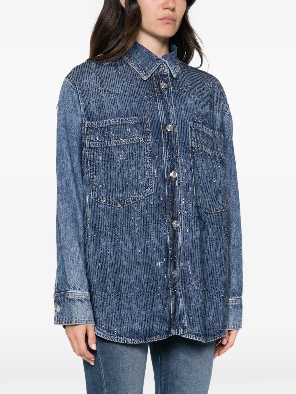 LIU JO rhinestone-embellished denim shirt Blauw