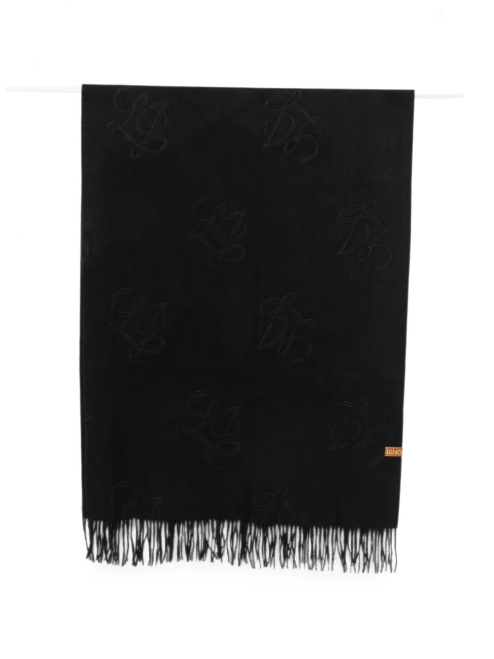 LIU JO logo-embroidered fringed scarf - Schwarz