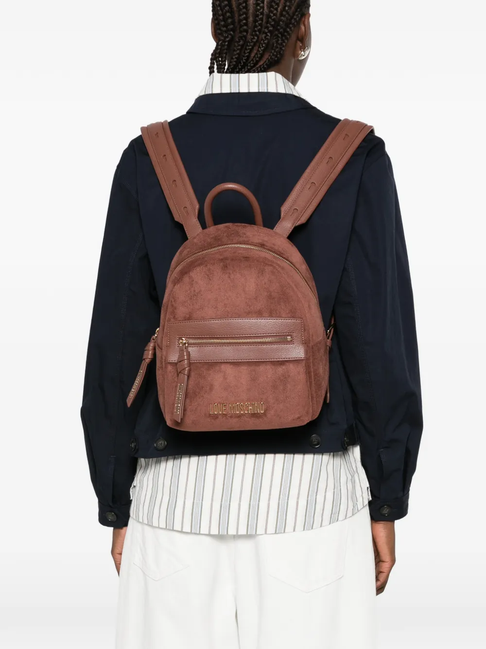 Love Moschino logo-plaque faux-suede backpack Bruin