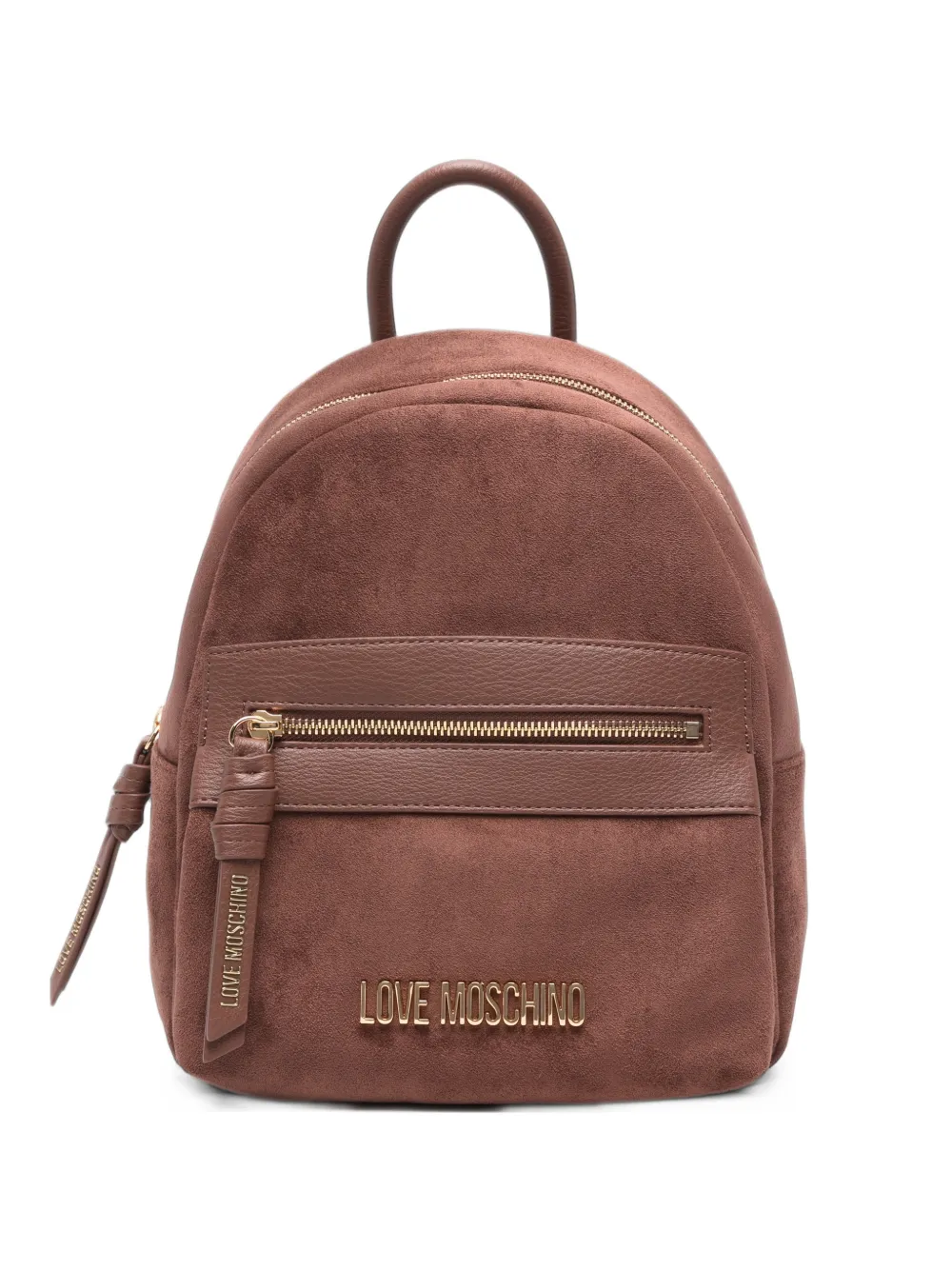 Love Moschino logo-plaque faux-suede backpack - Marrone