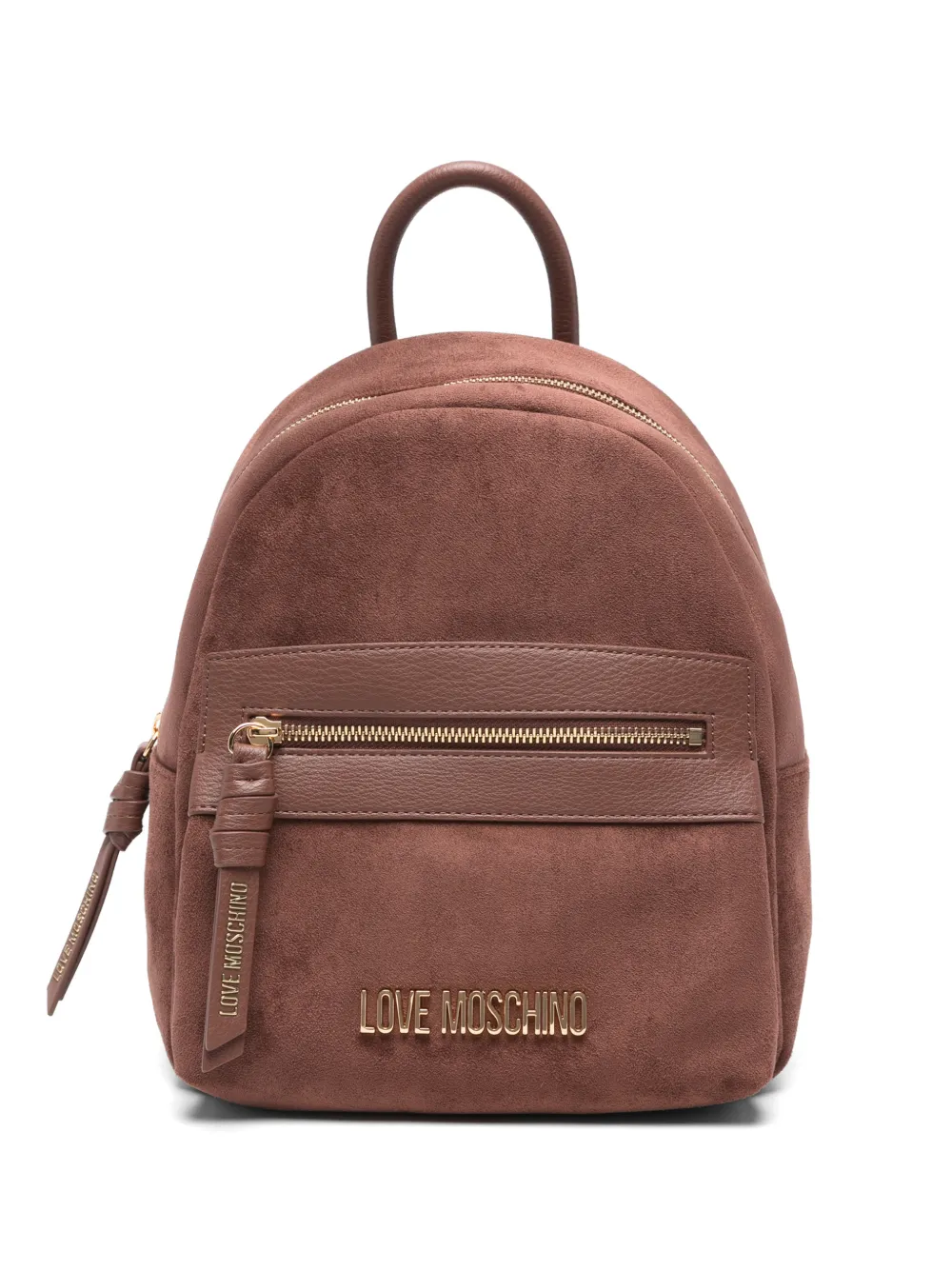 Love Moschino logo-plaque faux-suede backpack - Marrone