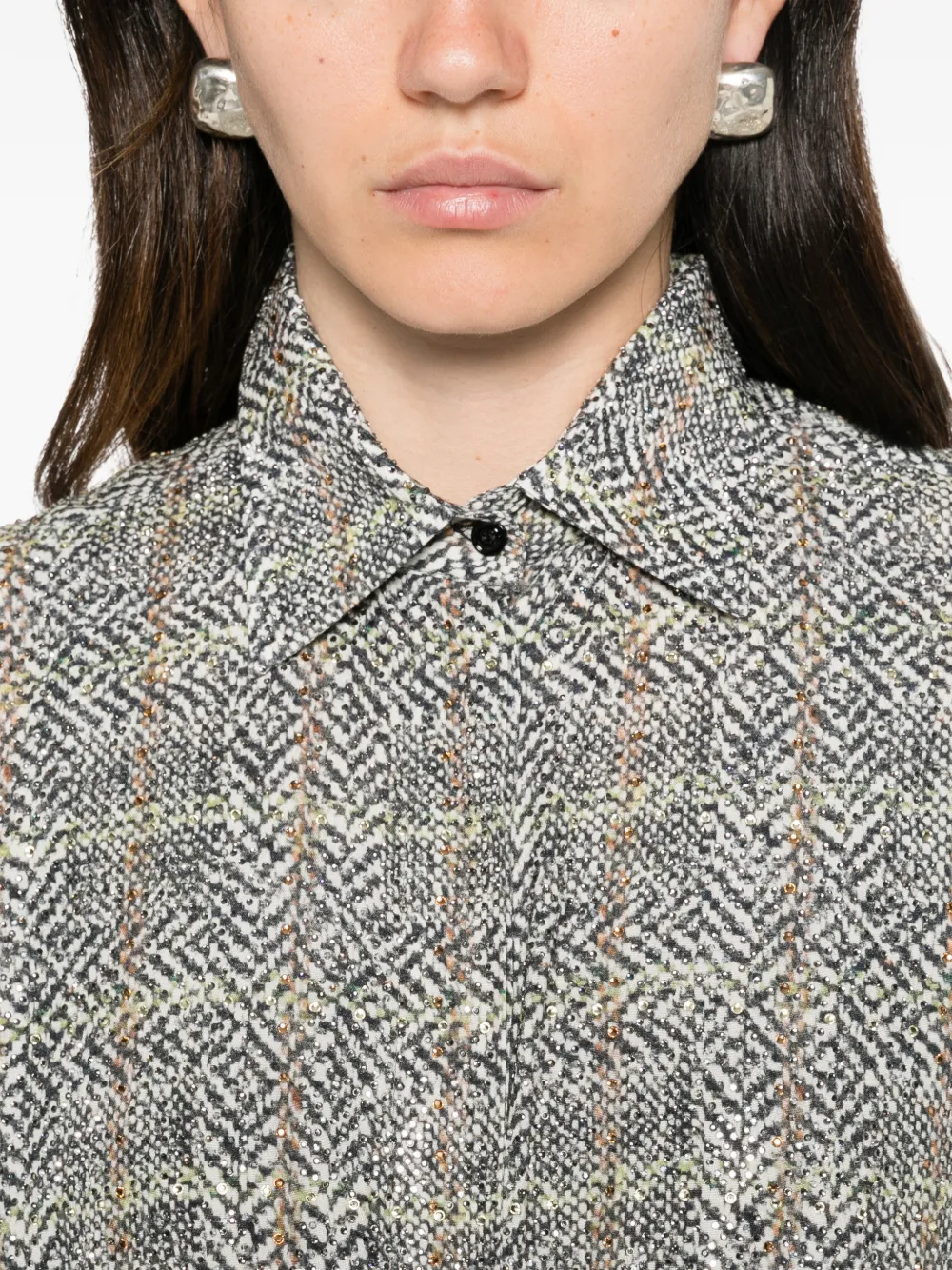 Ermanno Scervino Blouse met visgraatpatroon en verfraaid met pailletten Zwart