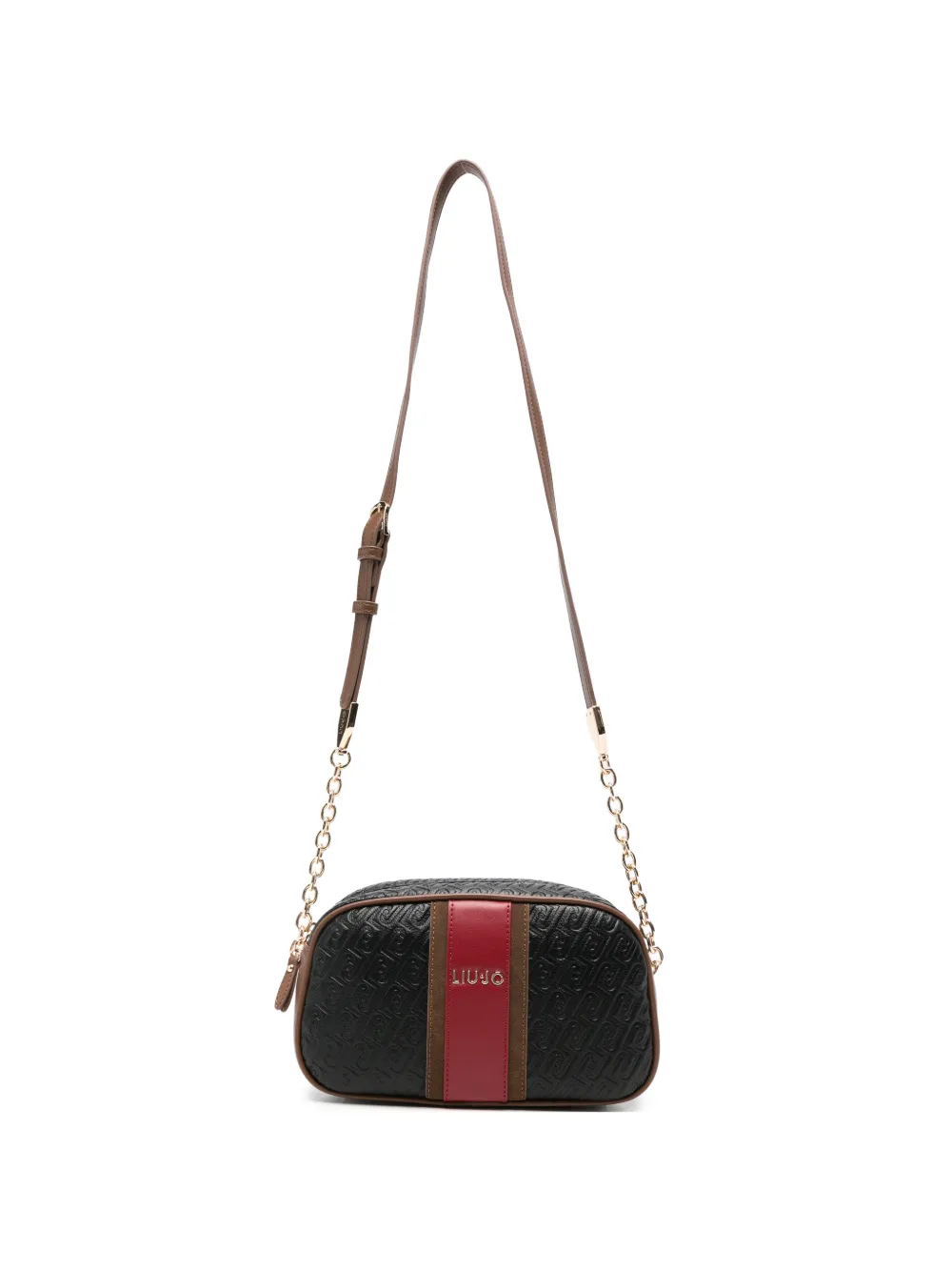 LIU JO medium monogram-embossed stripe-detail cross body bag - Schwarz