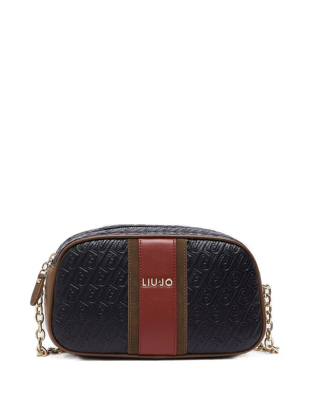 LIU JO Medium crossbodytas met monogram-reliëf en streepdetail Zwart