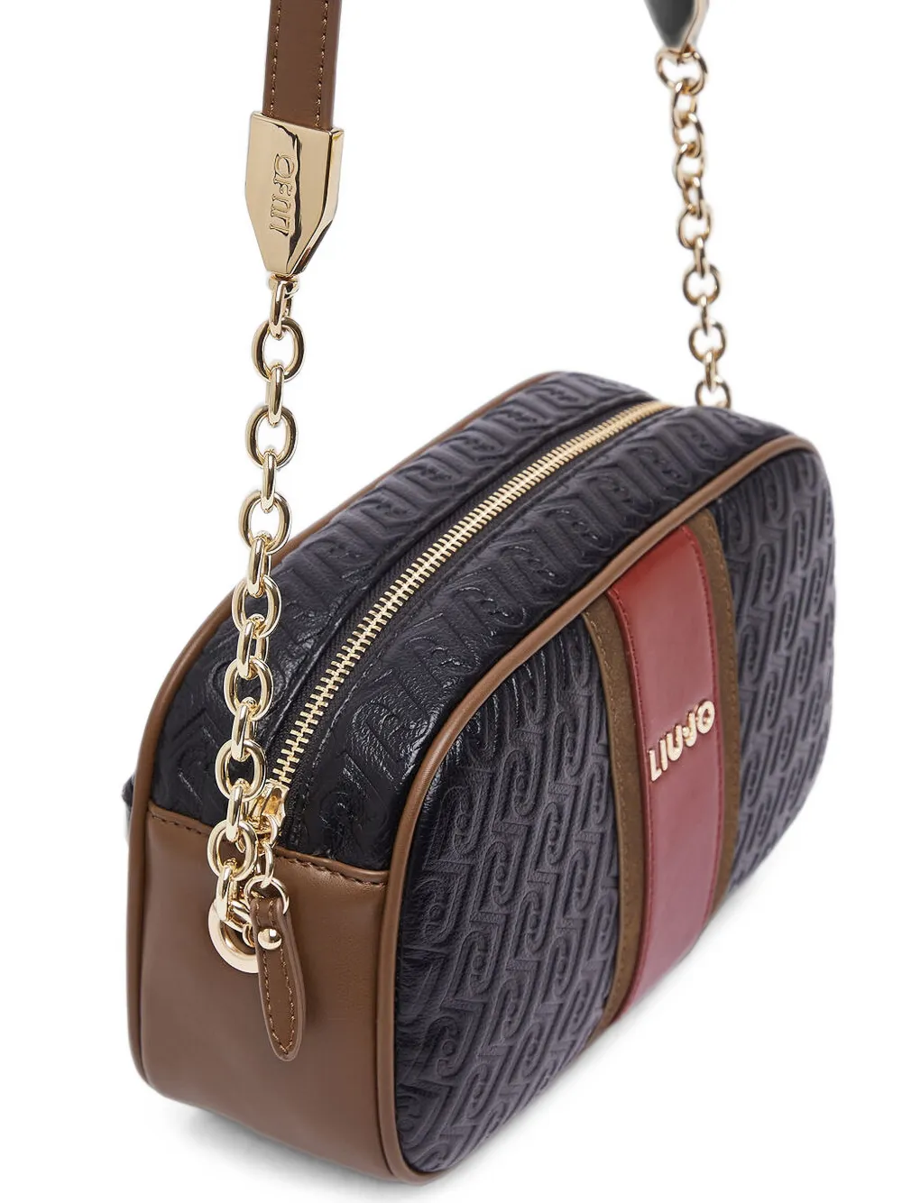 LIU JO Medium crossbodytas met monogram-reliëf en streepdetail Zwart