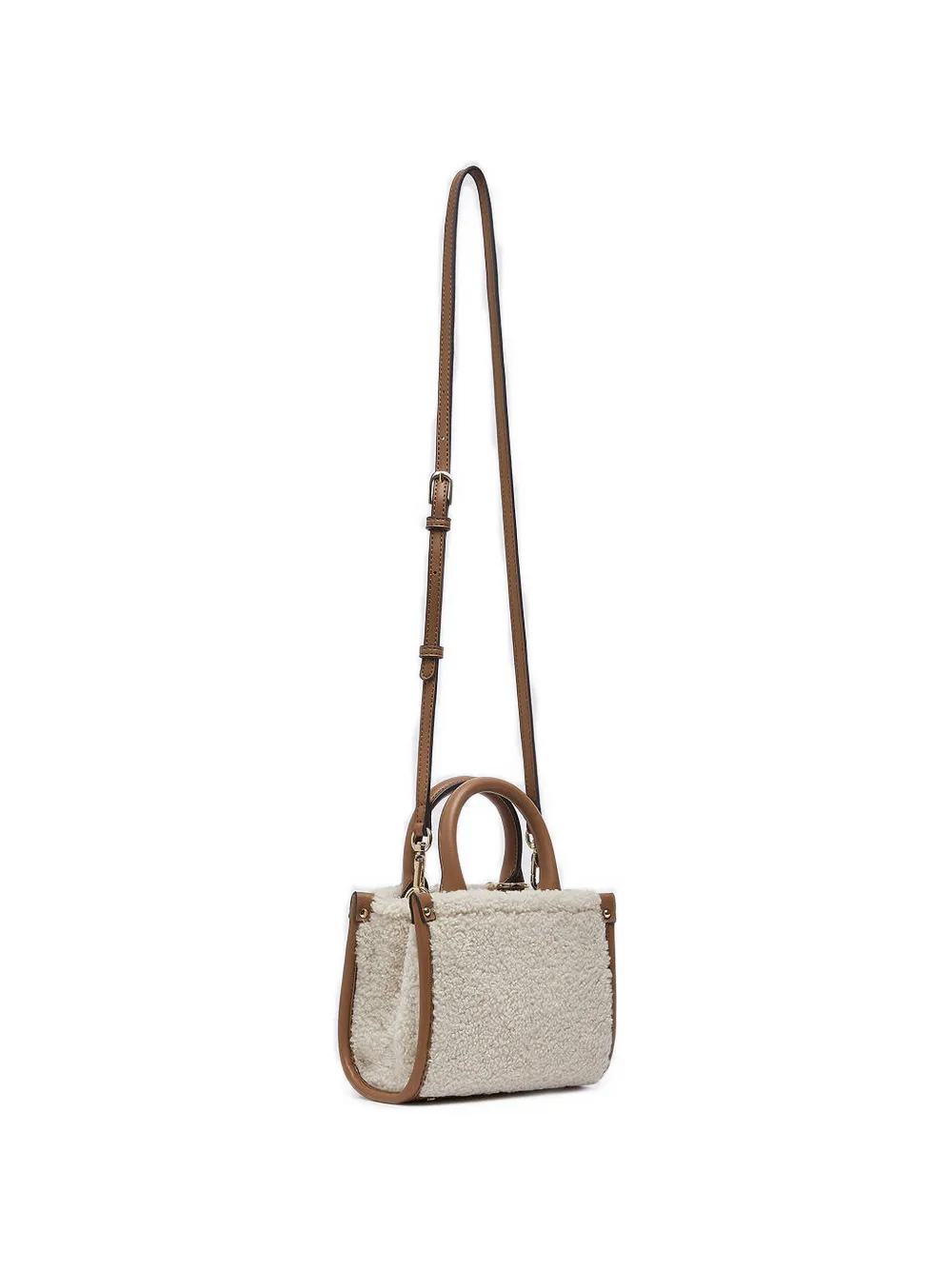 LIU JO Shopper met imitatielamswol en logoplakkaat Beige