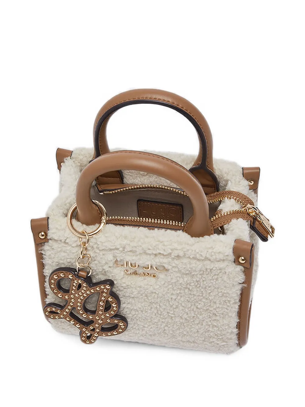 LIU JO Shopper met imitatielamswol en logoplakkaat Beige