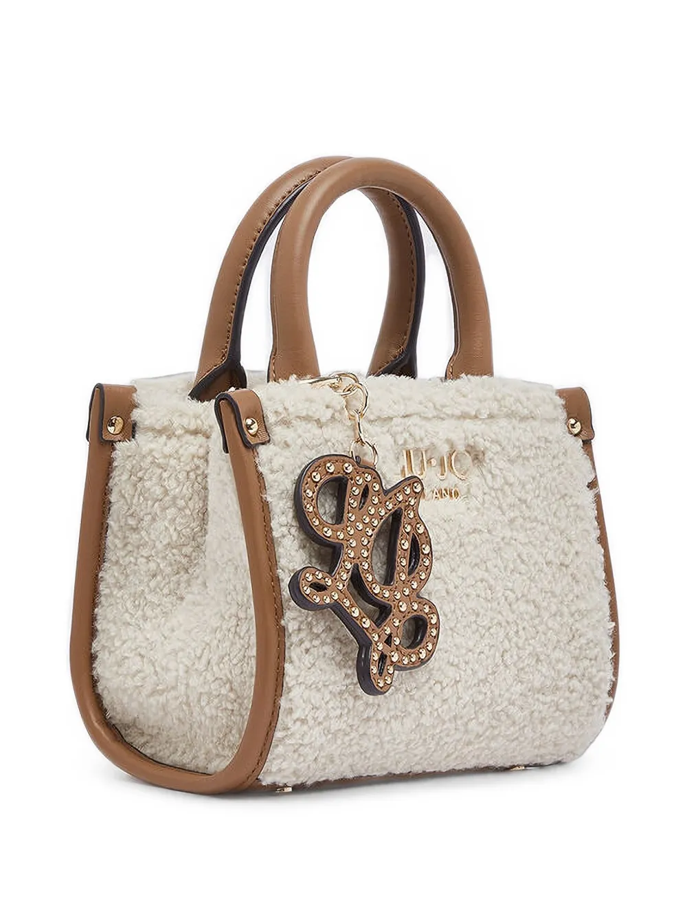 LIU JO Shopper met imitatielamswol en logoplakkaat Beige