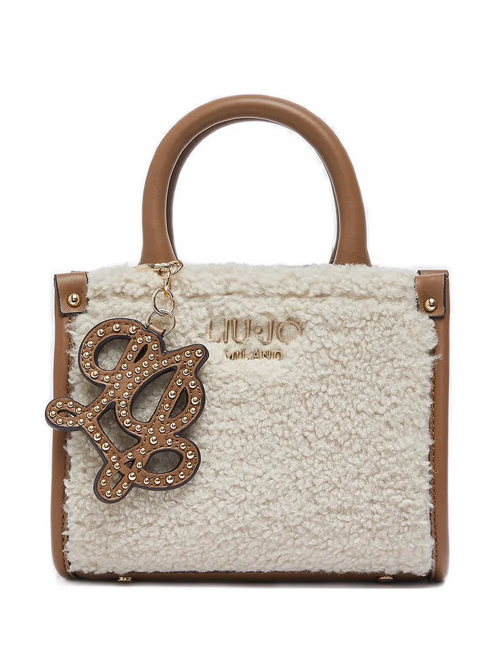 LIU JO faux-shearling logo-plaque tote bag