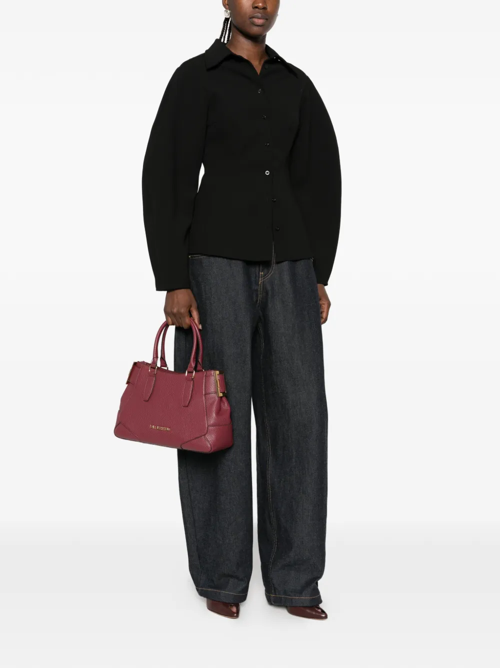 Love Moschino logo-plaque grained-effect tote bag Rood