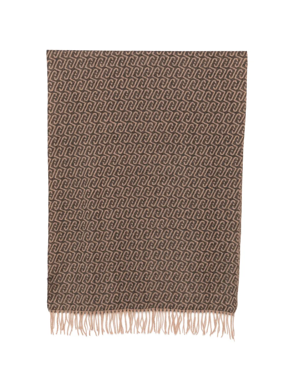 LIU JO monogram-pattern fringed scarf - Marrone