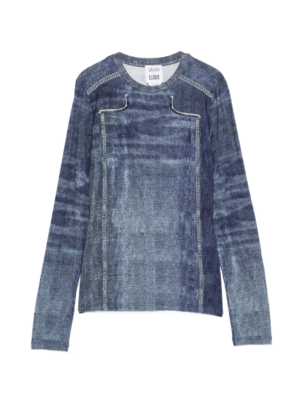 LIU JO denim-print long-sleeve T-shirt - Blu