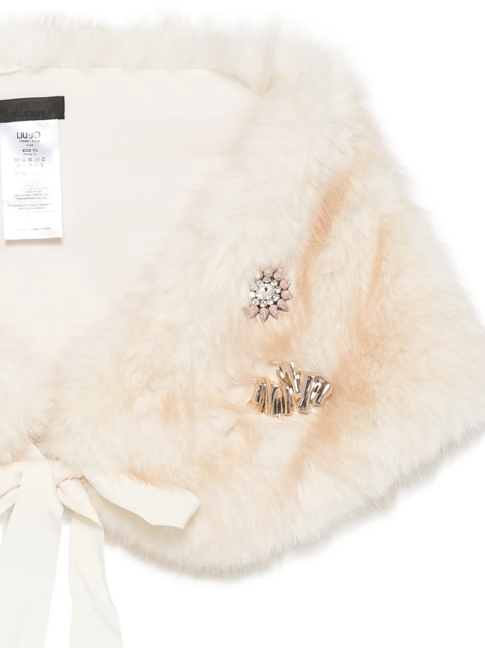 LIU JO embellished faux-fur scarf Beige