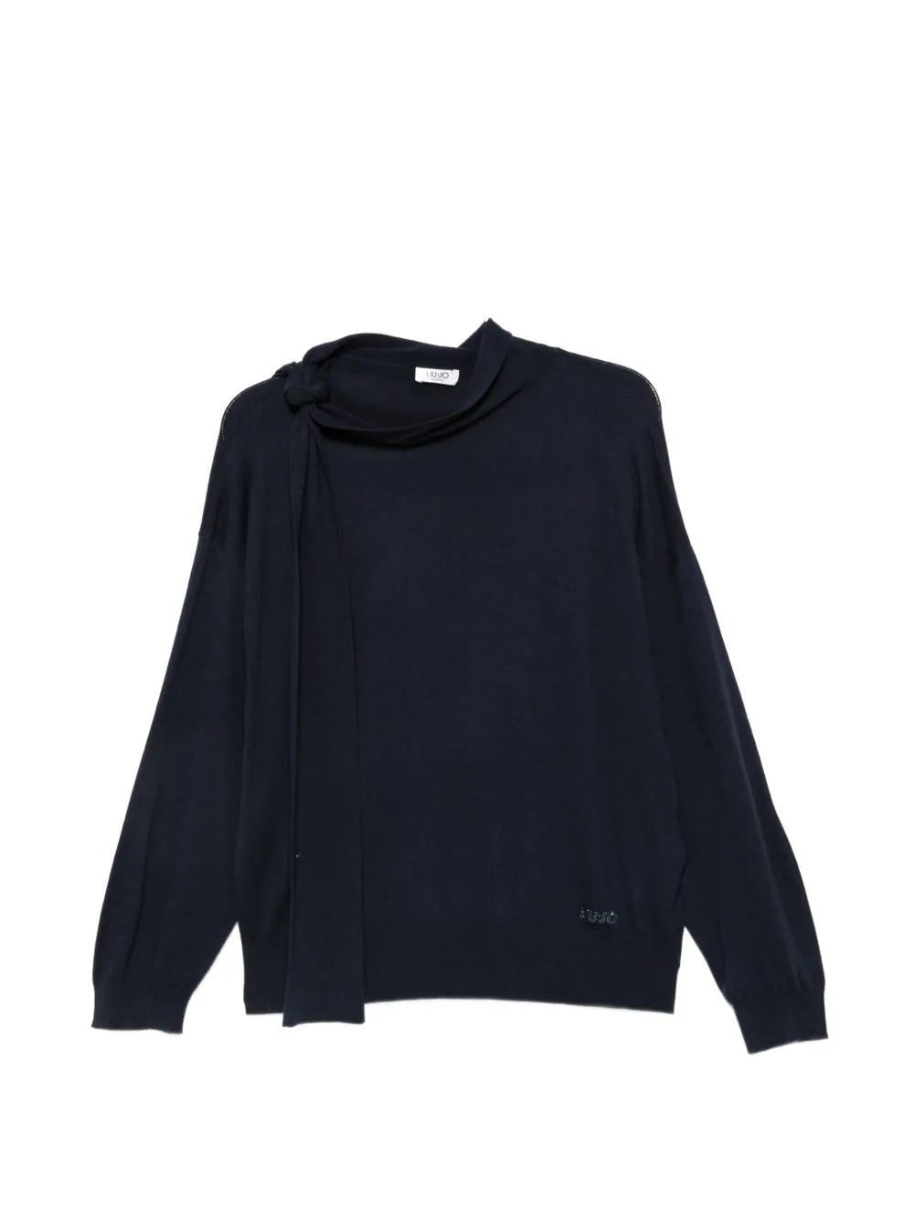 LIU JO tie-neck rhinestone-logo sweater - Blu