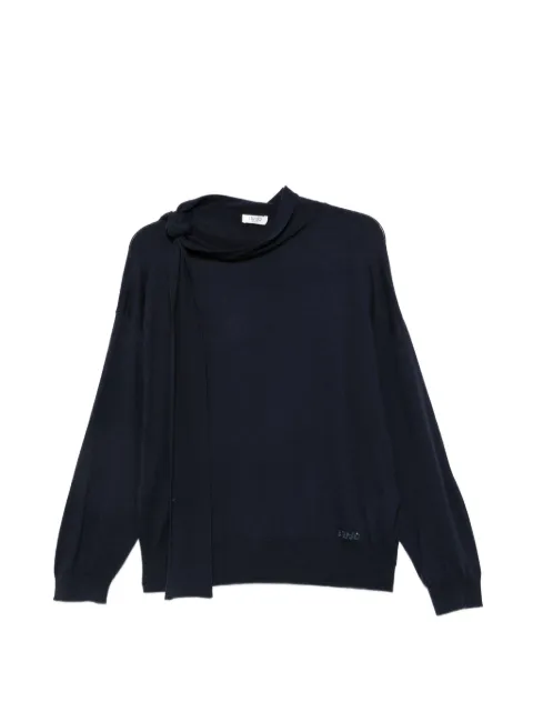 LIU JO tie-neck rhinestone-logo sweater