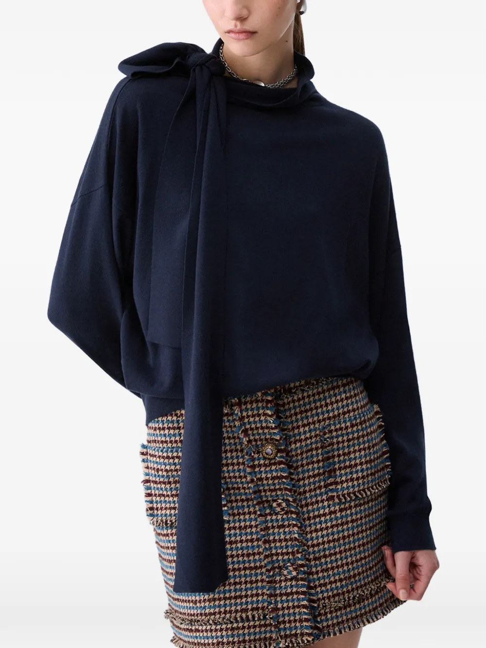 LIU JO tie-neck rhinestone-logo sweater