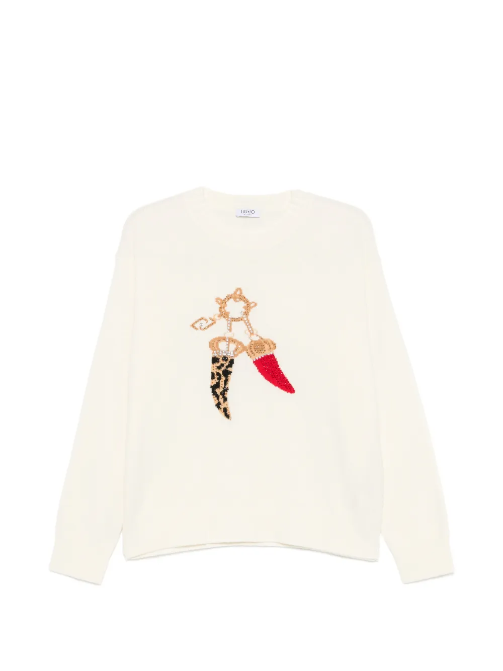 LIU JO crystal-embellished graphic-print sweater - Toni neutri