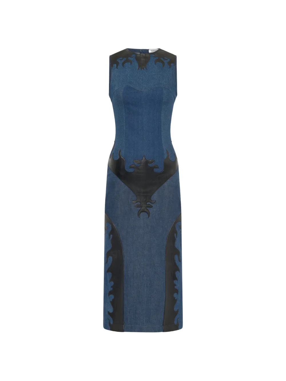 Marine Serre Denim midi-jurk met leren patch Blauw