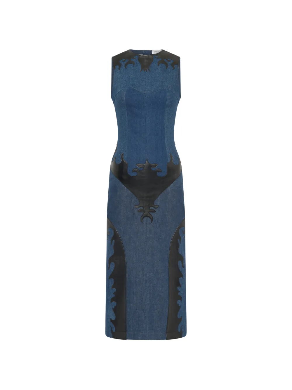Marine Serre leather-patch denim midi dress - Blau