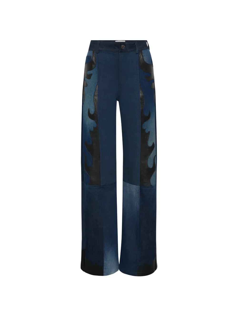 Marine Serre leather-patchwork jeans - Blu