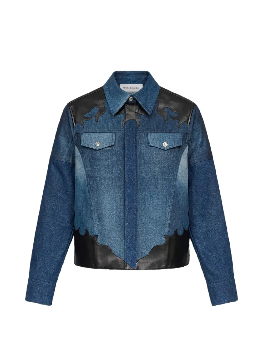 Marine Serre leather-patches trucker denim jacket - Blau