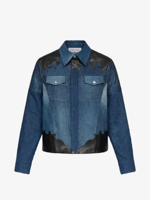 Marine Serre Jeansjacke mit Leder-Patches