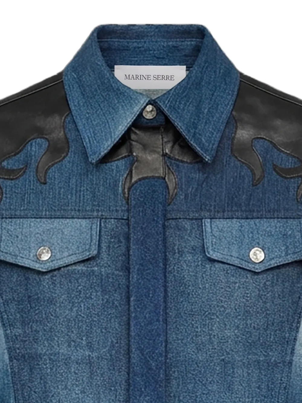 Marine Serre Denim jack met leren patches Blauw