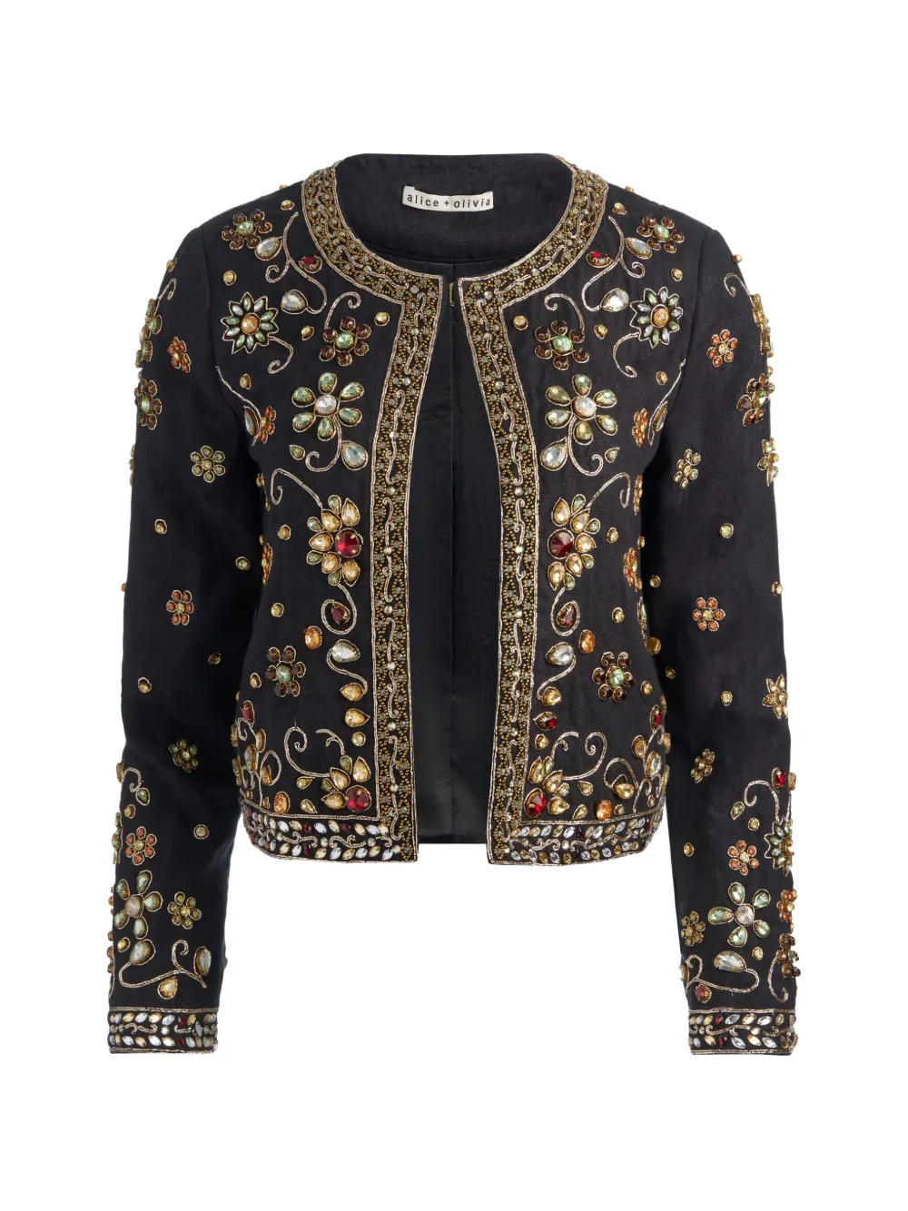 alice + olivia crystal-embellished embroidered jacket - Nero